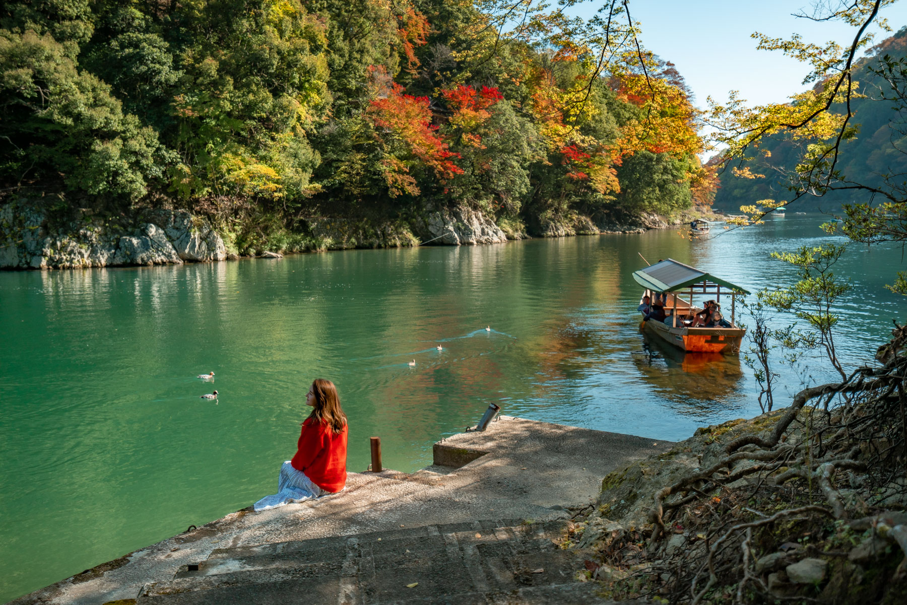 Hozugawa River in the fall in kyoto