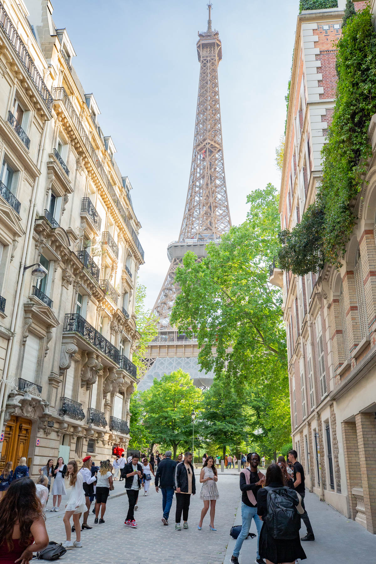 Views of the Eiffel Tower from Rue de la Universitie